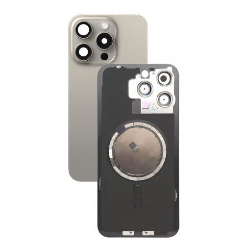 iPhone 15 Pro Max задняя крышка в сборе с окошками камеры (Natural Titanium) натуральный титан