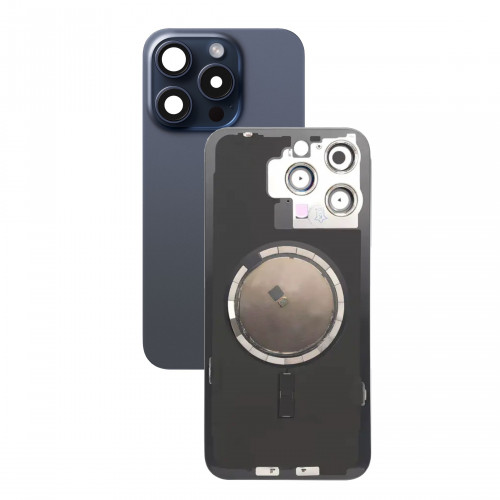 IPhone 15 Pro Max задняя крышка в сборе с окошками камеры (BLUE TITANIUM) синий титан